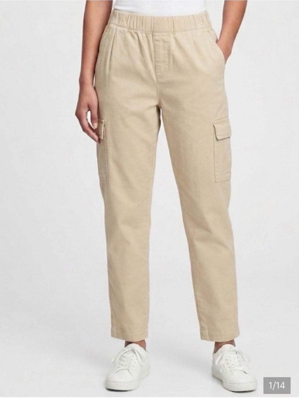 GAP Women’s Mid Rise Beige Tan Twill Cargo Pull-On Pants Small